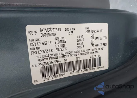 2006 Chrysler Town & Country Touring z USA, uszkodzony, nr VIN 2A4GP54L36R759844